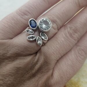 Sterling Silver Blue and Clear Stone Statement Ring - Women Jewelry